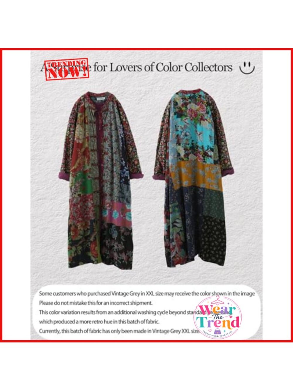 Women Patchwork Floral Cotton Linen Trench Coat Button Boho Duster - Picture 5 of 6